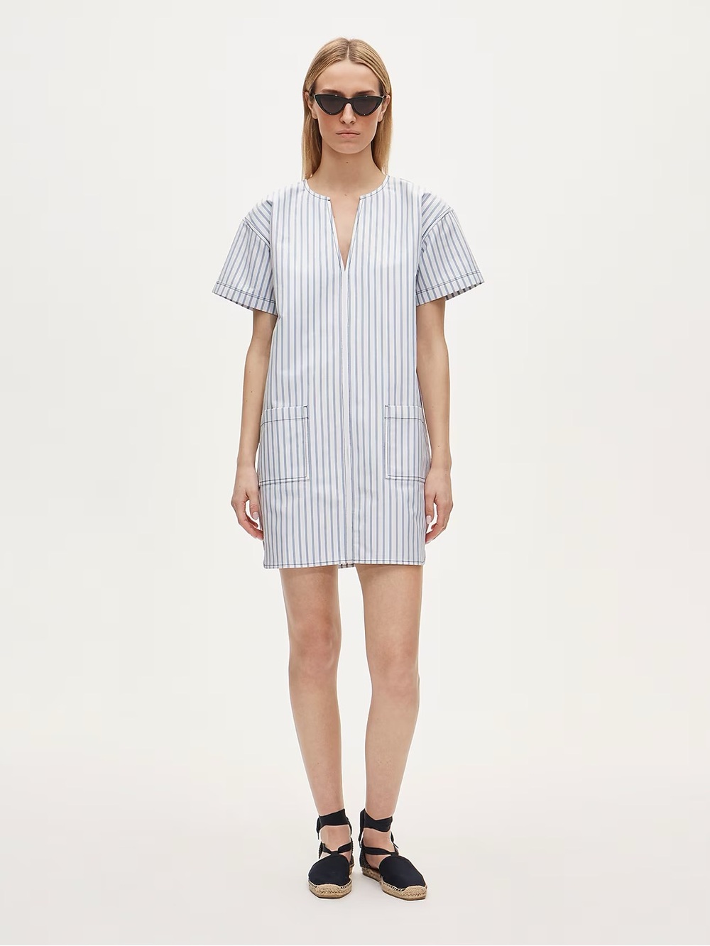 J.Crew Patch Pocket Pullover Dress in Striped Structured Cotton Poplin - Picture 2 of 4
